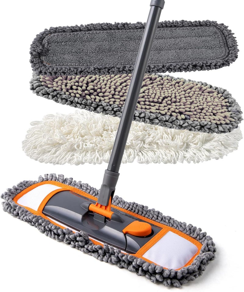 CLEANHOME Mops for Floor Cleaning with 3 Different Washable Pads and Extendable 55” Long Handle, Multifunction Dust Mop for Hardwood,Marble,Tile Floor Mopping,Orange - Image 1